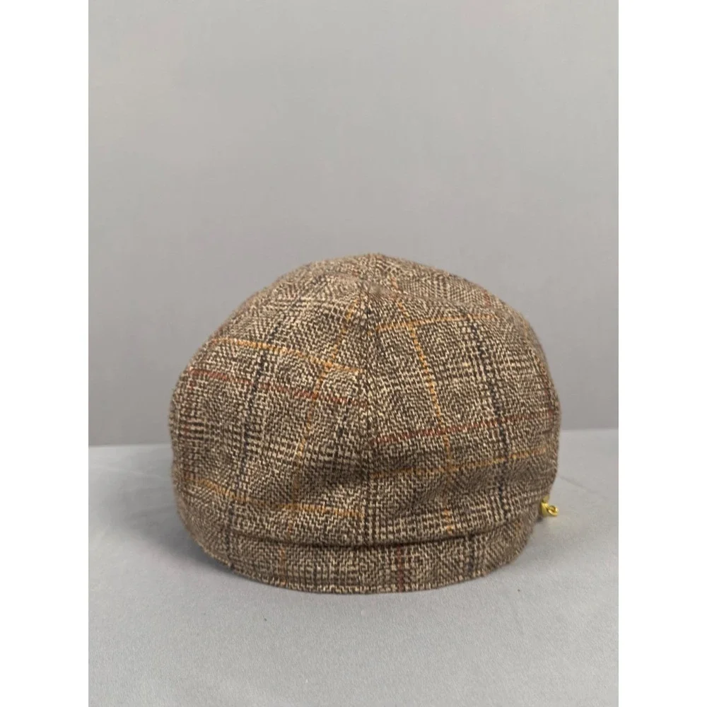 Old‎ County Road Brown Plaid Tweed Newsboy Cap Gold Horsebit Accent OS